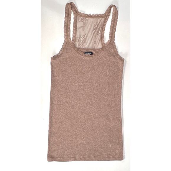American Eagle Y2K Coquette Cami Tank MEDIUM Beige Brown Lace Back Babydoll Top - Picture 1 of 8